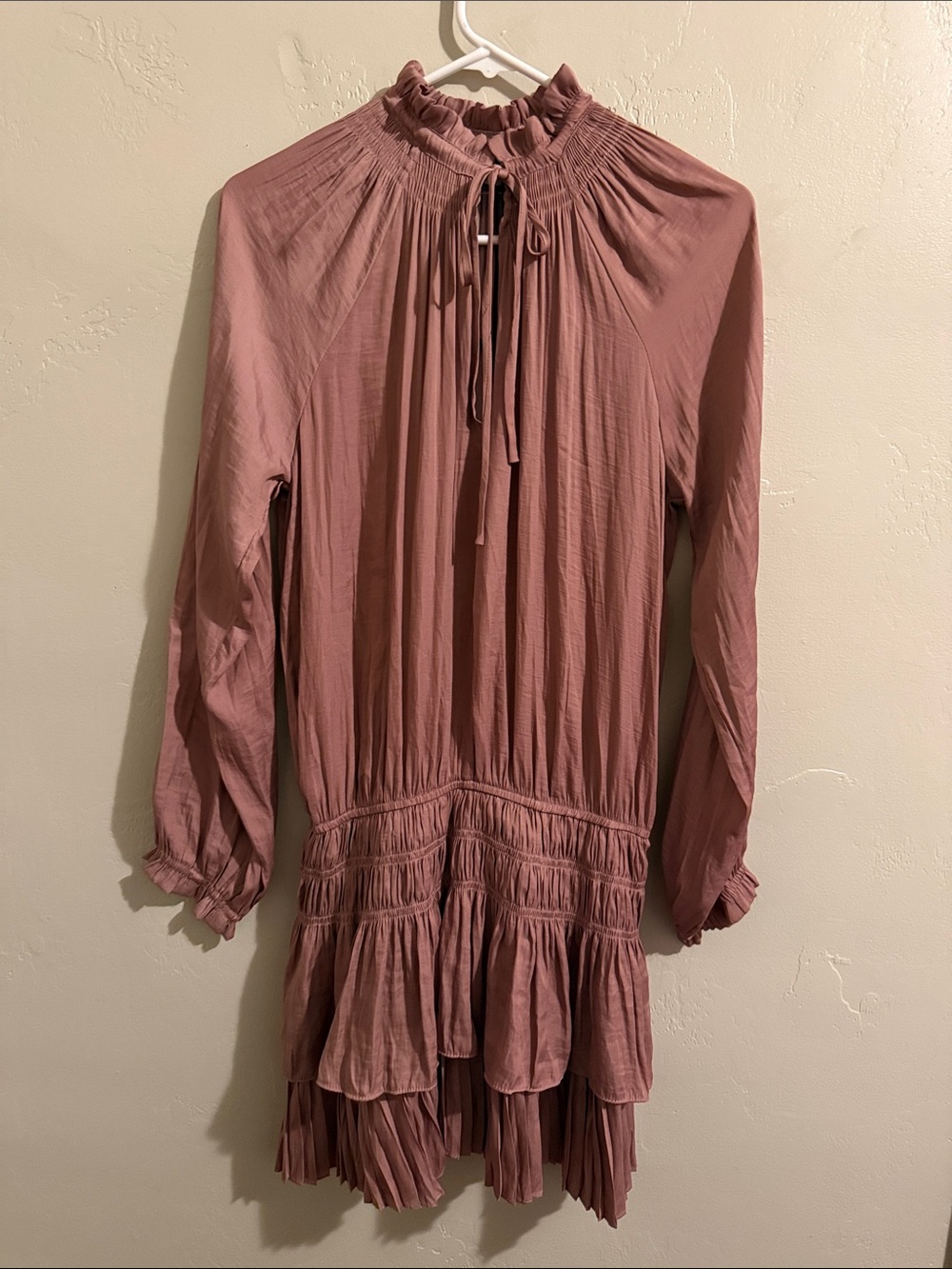 Mustard Seed Dusty Rose Long Sleeve Ruffle Tiered Dress - Picture 1 of 11